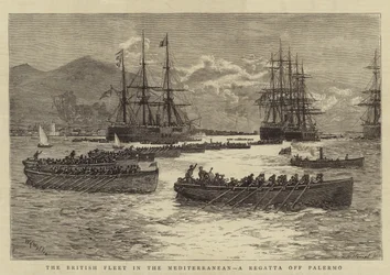 Die britische Flotte im Mittelmeer, eine Regatta vor Palermo